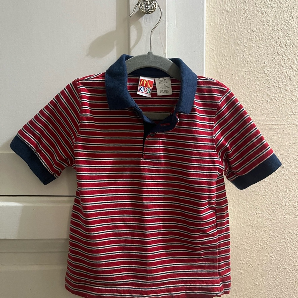 Vintage McDonald Kids Striped Polo Shirt - Red, Navy and White